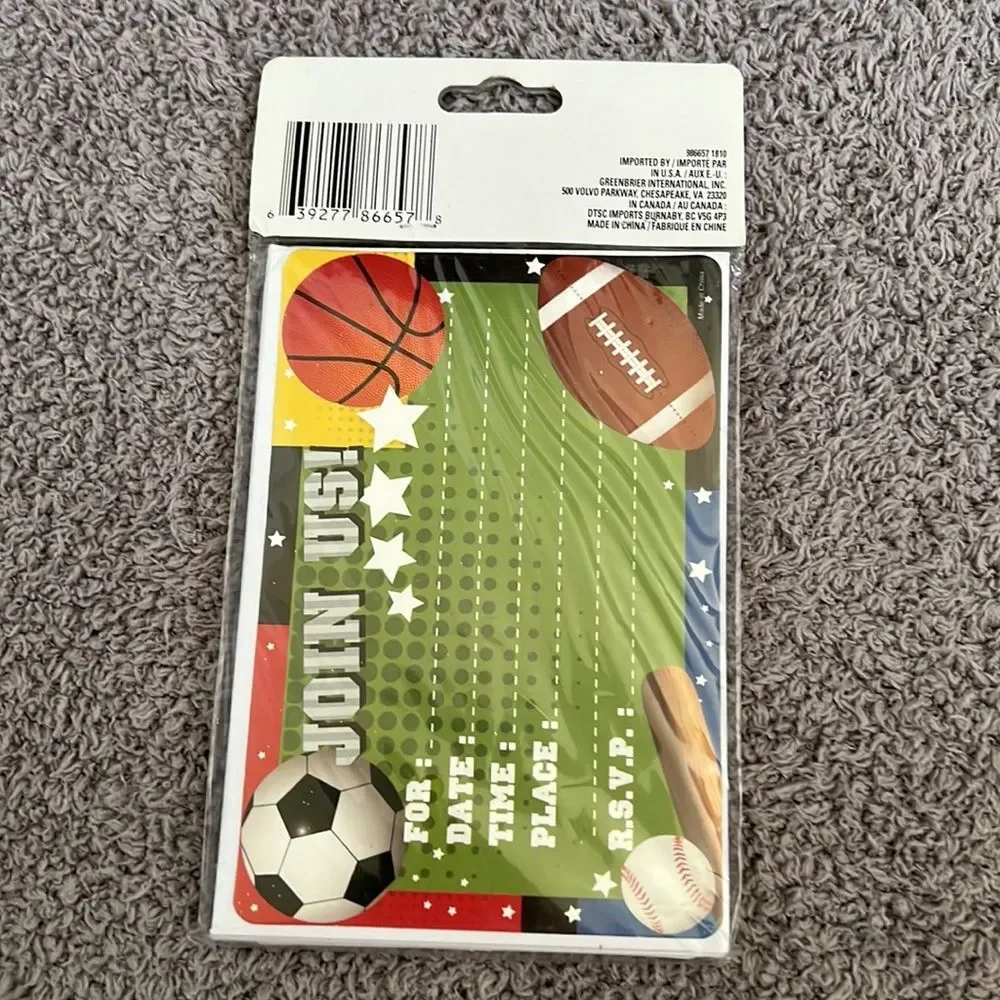 Greenbrier sports party invitations with envelopes included  NEW